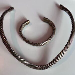 Twisted Tricolour Metal Bracelet and Necklace Set